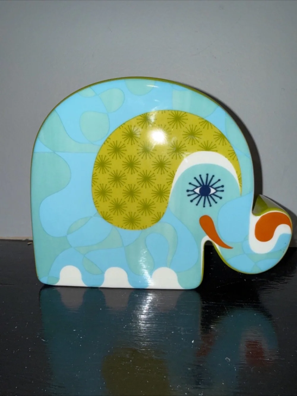 Jonathan Adler Blue and Aqua Elephant Sculpture with Olive Accent